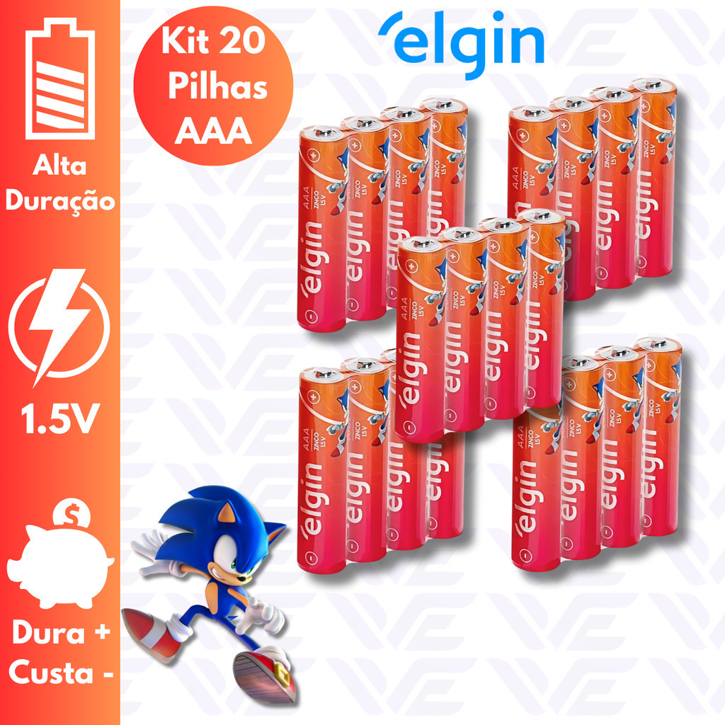 8, 12, 16 ou 20 Pilhas AA ou AAA Elgin Sonic Packs com 4 Unds Palito ou Pequena Elgin (Monte o seu Kit)