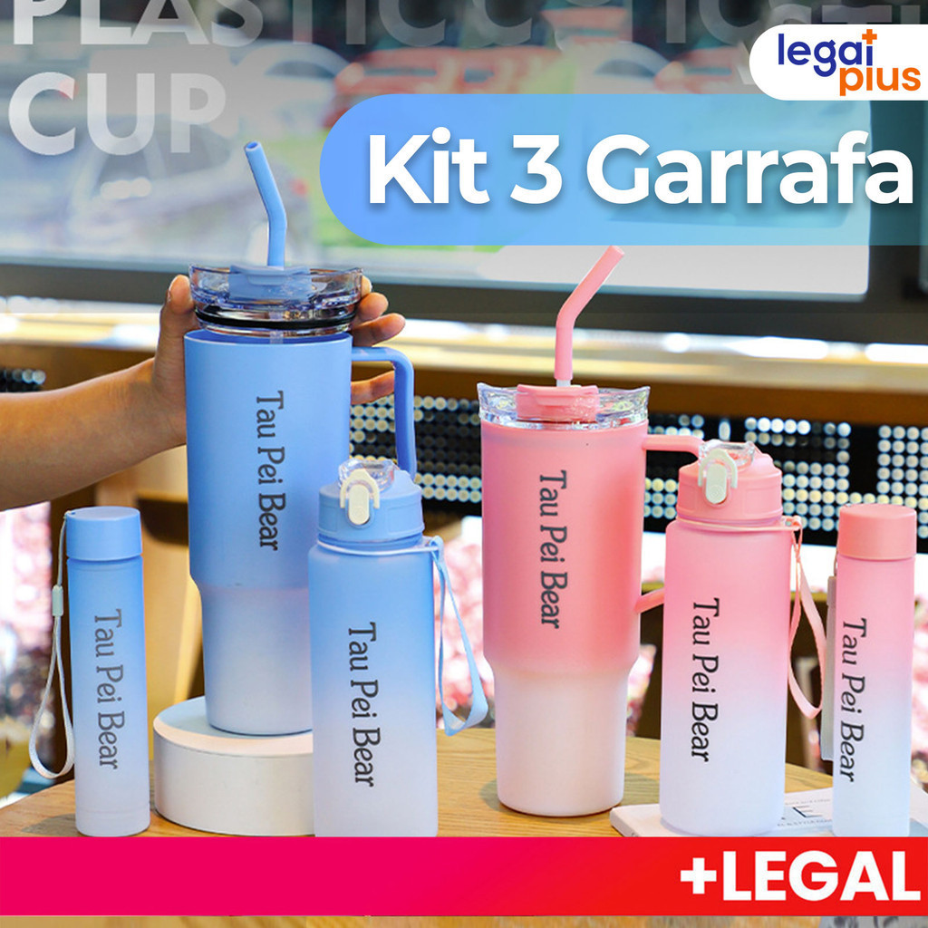 Kit 3 Garrafa Copo Para Carro 240ml+500ml+1200ml de Água Squeeze Capacidade Com palha em Oferta na Shopee