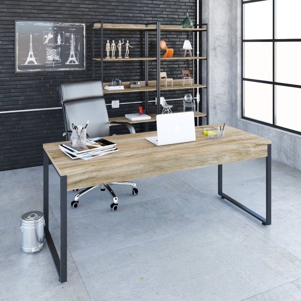 Escrivaninha Mesa Escritório Diretor Estilo Industrial 180cm Kuadra Carvalho em Oferta na Shopee