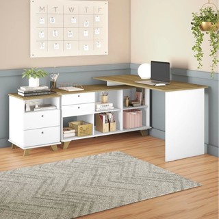 Escrivaninha em L Retrô Mesa Escritório Gold com Gaveteiro 2 Gavetas em Oferta na Shopee