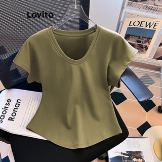 Lovito Camiseta Básica Lisa Casual Para Mulheres LNE45057