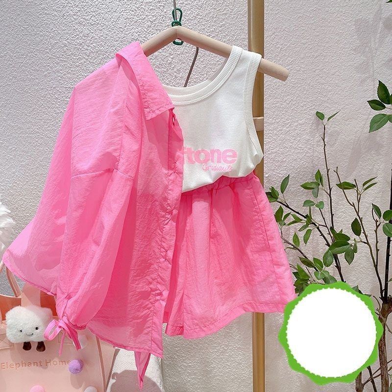 [Versão Coreana Roupa infantil Roupa infantil de duas peças Roupa infantil de duas peças Roupa infantil de duas peças Roupa infantil coreana Roupa infantil de verão Moda infantil de verão Roupa infantil de verão de cor doce frita de rua Camisa de manga co