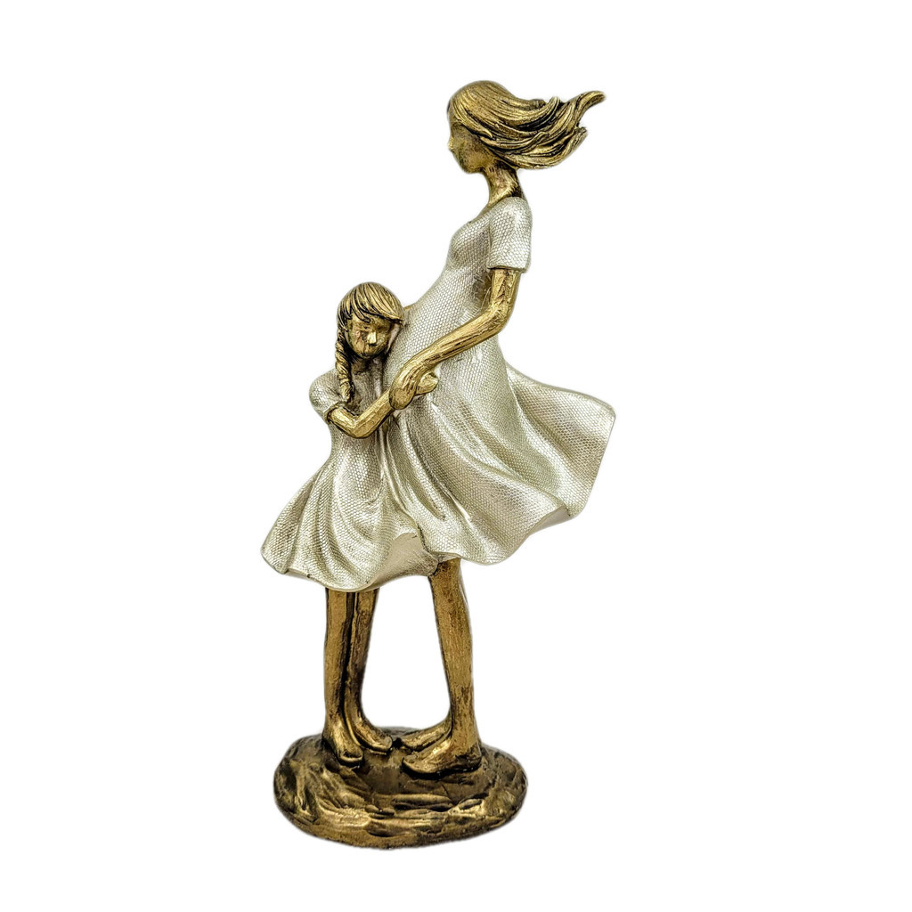 Enfeite Estátua Mãe Grávida Com Filha 24x6x8cm Decorativo