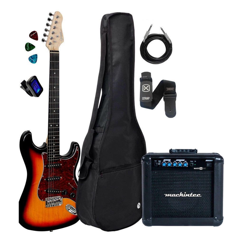 Guitarra Strato Giannini G100 3 Ts/tt + Acessórios + Maxx 15 em Oferta na Shopee