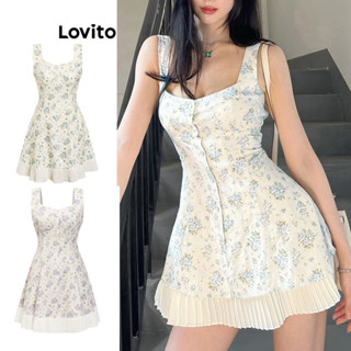 Lovito Casual Vestido com Babado Floral para Mulheres L80ED285(Multicolorido)