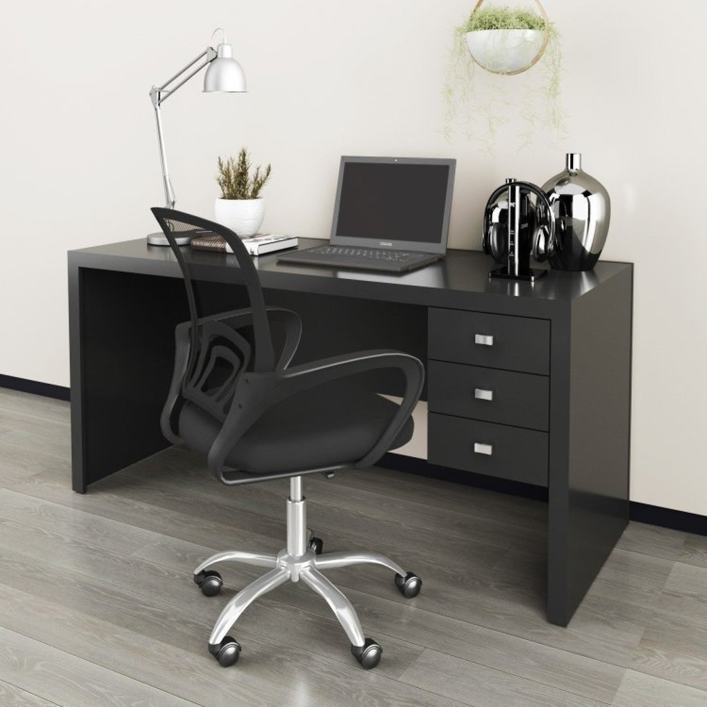 Kit 2 Peças com Escrivaninha 3 Gavetas com Cadeira de Escritório Diretor Tela Mesh Preto em Oferta na Shopee