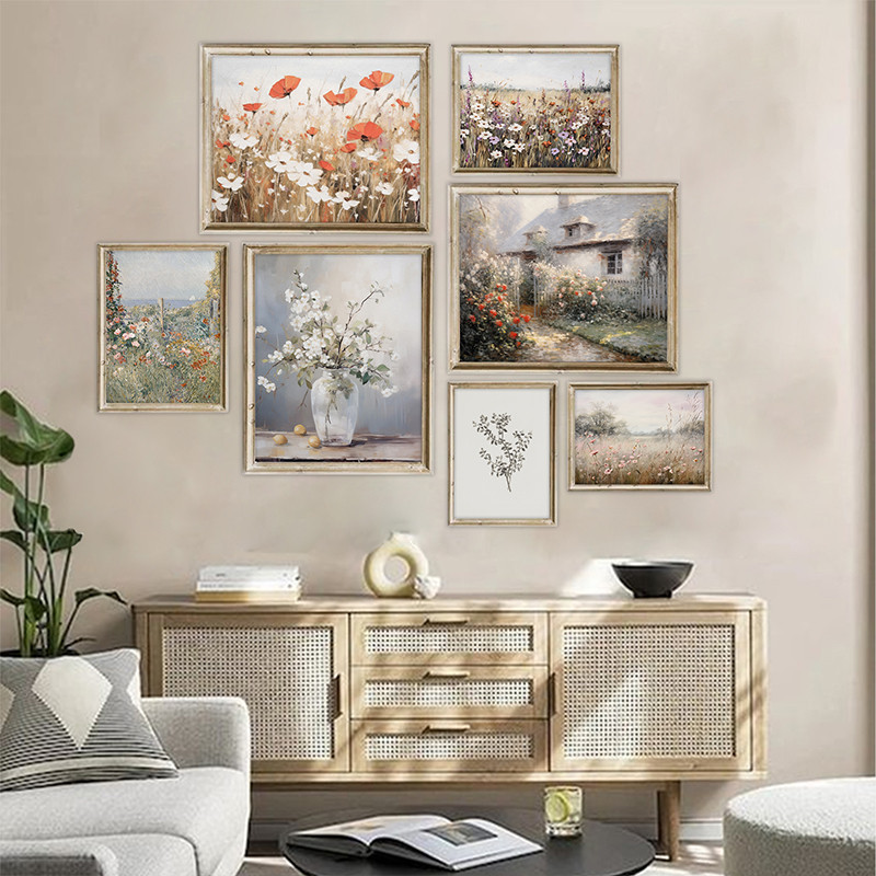 Retro Summer Wildflowers Country Cabin Landscape Poster Flores Nórdicas Pintura Em Tela Impressão De Imagem Mural Decoração De Sala De Arte em Oferta na Shopee