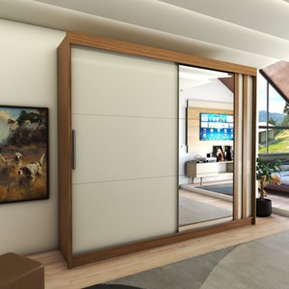 Guarda-Roupa Casal Castle Rock 100% Mdf 2 Portas 4 Gavetas com Espelho Freijo/Off White - Panorama Móveis em Oferta na Shopee
