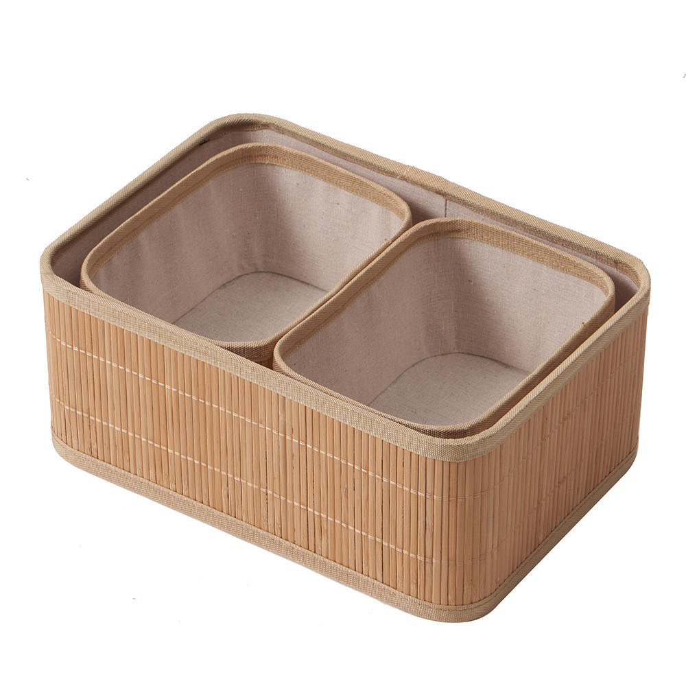 Kit 3 Cestos Organizadores de Bambu Multiuso com Forro em Oferta na Shopee