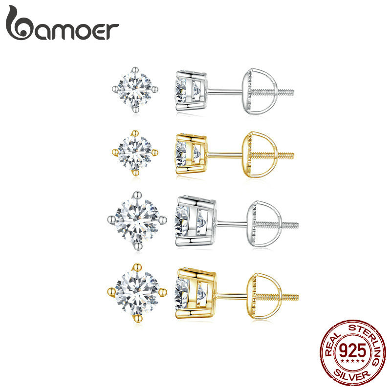 Bamoer 925 Sterling Sliver Stud Brincos Moissanite 4-Prongs Jóias Presentes Para Mulheres - Fashion Accessories