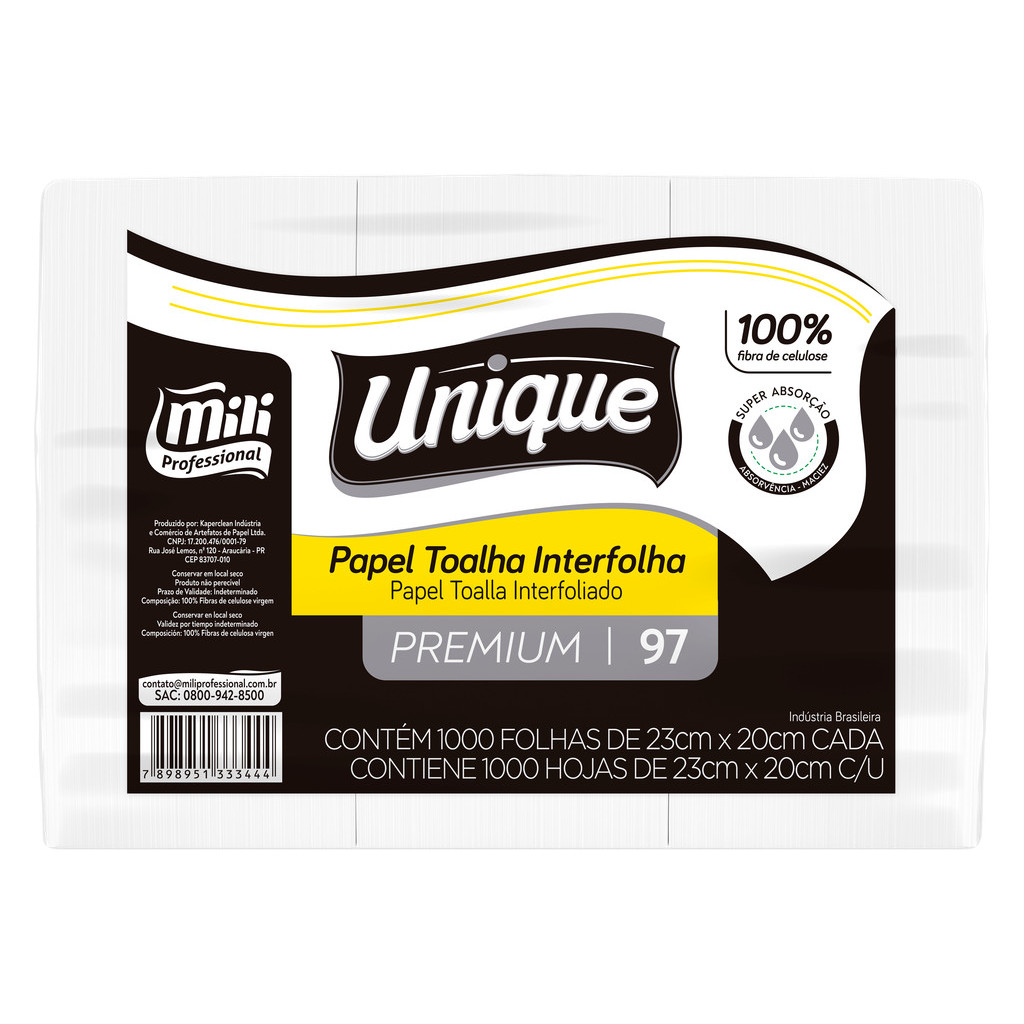 PAPEL TOALHA INTERFOLHA UNIQUE PREMIUM 30G 1000FLS 23X20CM MILI