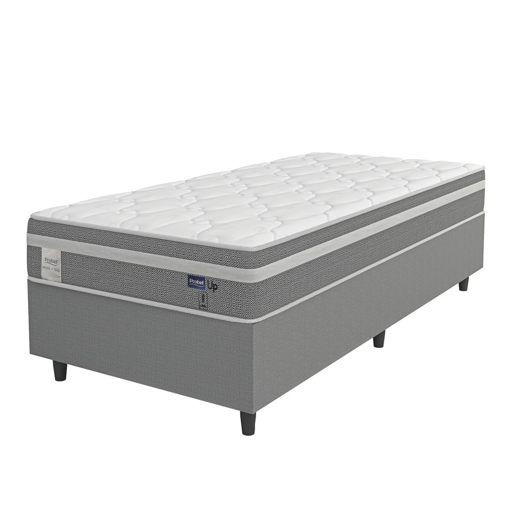 Cama Box Colchão Solteiro Molas Ensacadas Euro In Up 88x188x64cm Cinza / Branco Probel - Suporta até 110kg por Pessoa - Home & Living