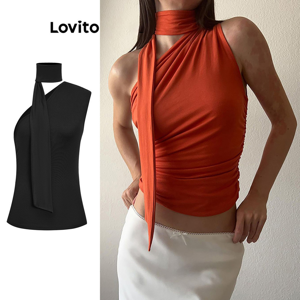 Lovito Regata Casual Lisa Com Cadarço E Ombros À Mostra Para Mulheres Lne31196 (multicolorida) em Oferta na Shopee