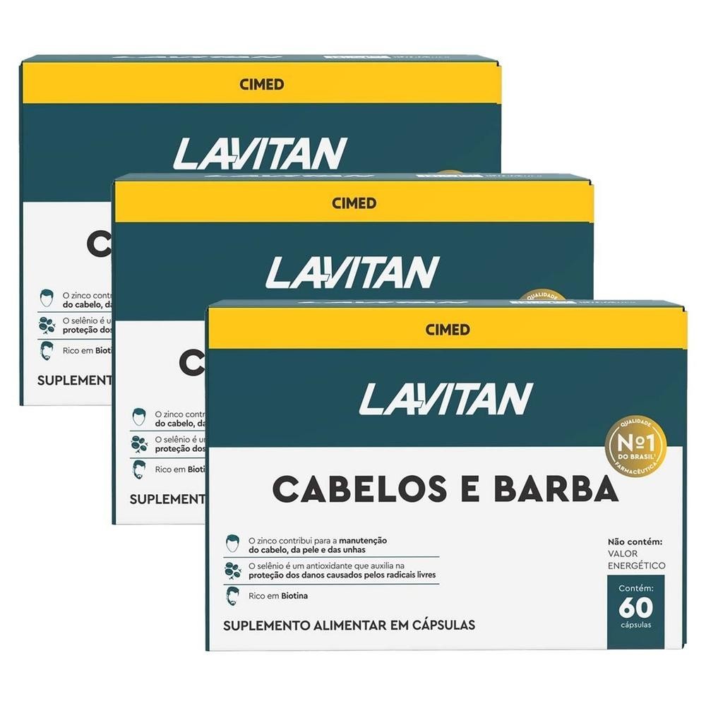 kit 3 und Lavitan Cabelo e Barba 60 Cps em Oferta na Shopee