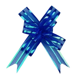 100 LAÇOS FACIL P/ PRESENTE ORGANZA HOLOGRÁFICO AZUL ESCURO 1,8 CM x 39 CM (Ex)