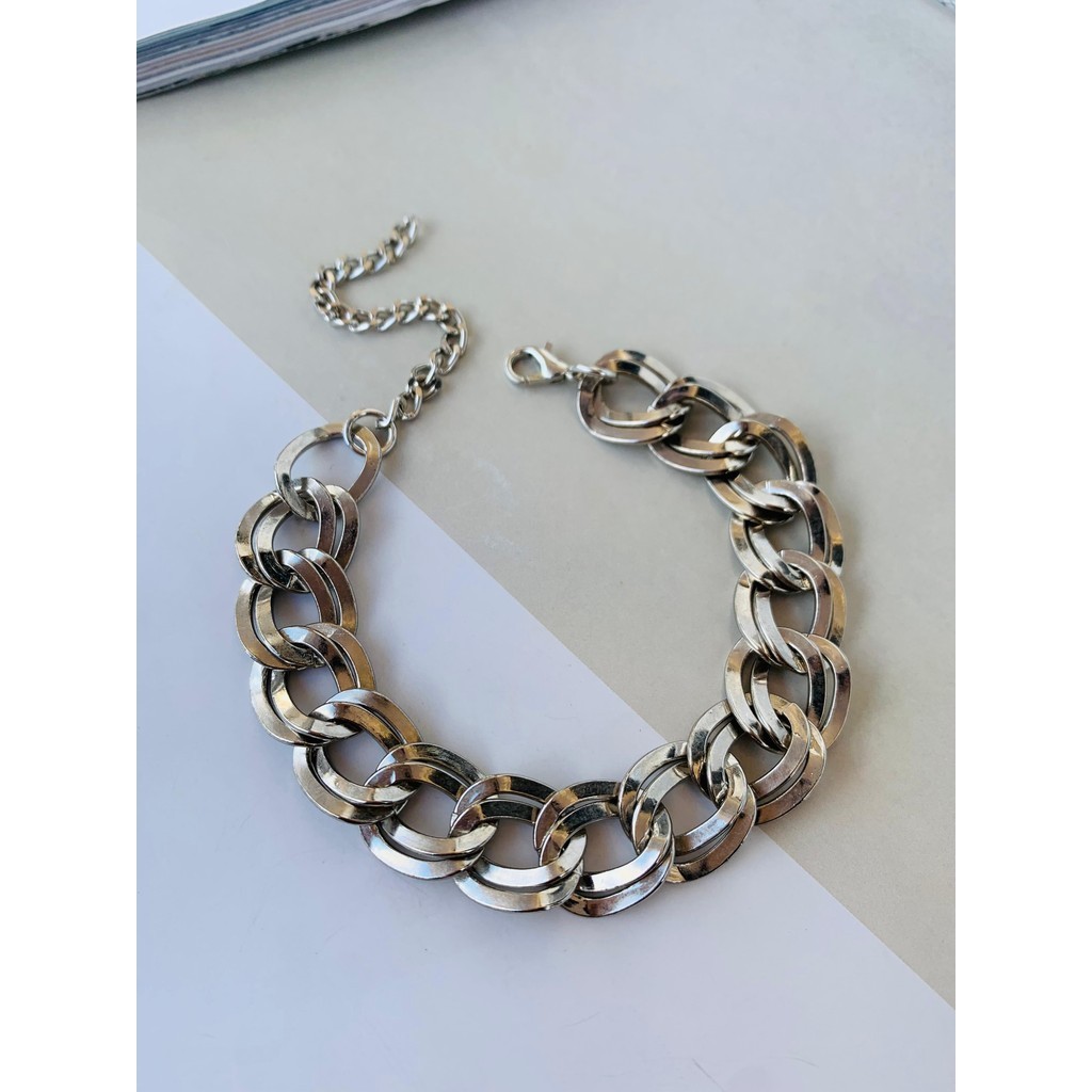 Maxi pulseiras Semi Joia corrente dupla trabalhada a Prata