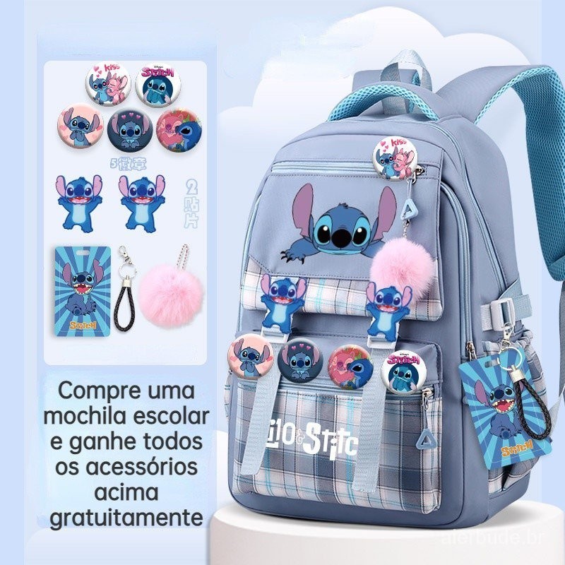 Stitch Large Capacity Children's Light mochila meninas luz mochila impermeável computador ...