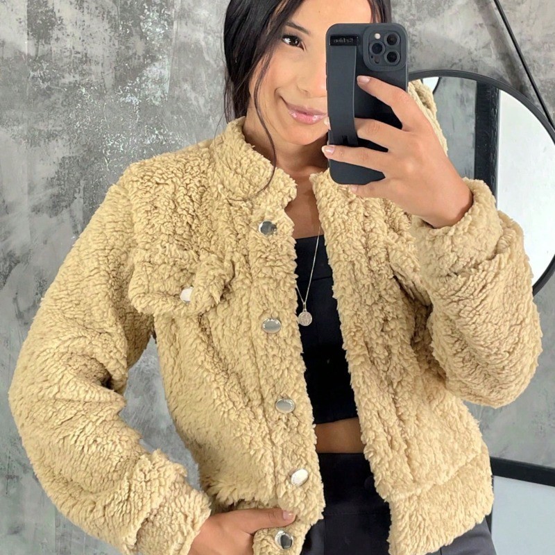 Casaco Teddy Jaqueta Curta Carneiro Com Botão inverno Moda Super Envio !! em Oferta na Shopee