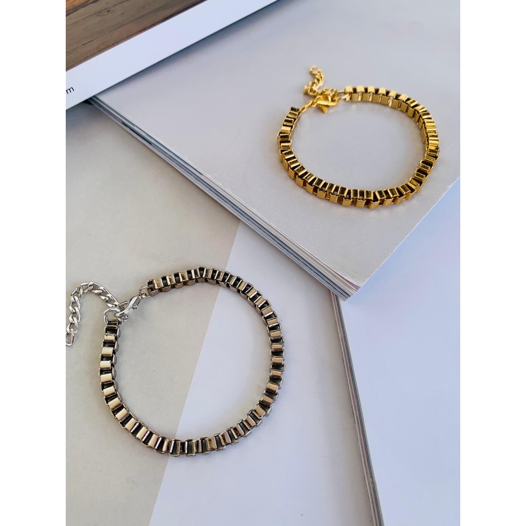 Semi Joia Pulseiras Unissex Maxi veneziana quadrada Ouro e Prata