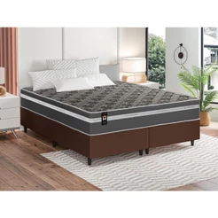 Conjunto Cama Box Espuma Miami Cinza King 193x203x62