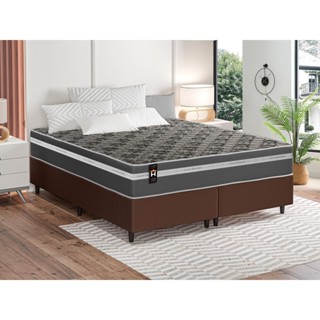 Conjunto Cama Box Espuma Miami Cinza King 193x203x62 em Oferta na Shopee