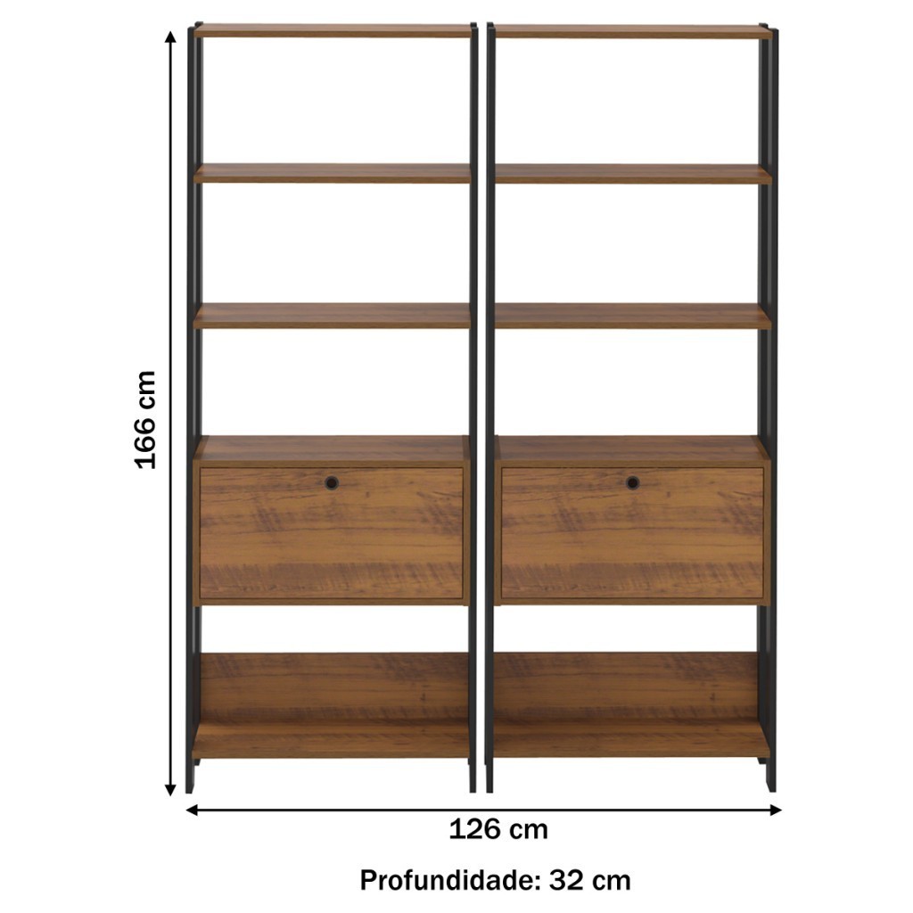 Detalhes do Closet Match 2 Portas 6 Prateleiras Pinho/Preto - Artely