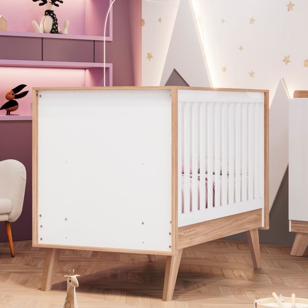 Berço Mini Cama 3 em 1 Confete Branco/Jequitibá - Henn - Mom & Baby