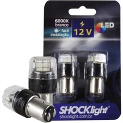 Par Lâmpada Led 2 Polos Branca 1157 16 Leds Shocklight 12V - SLL-121157-BC