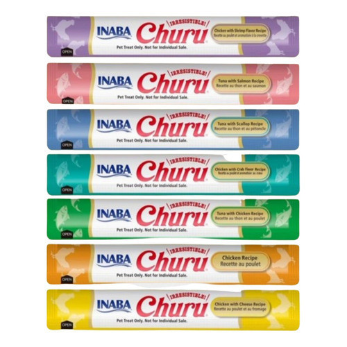 Churu Petisco Para Gatos Vários Sabores Mistos Super Premium Inaba Food Patê 7 unidades de 14g