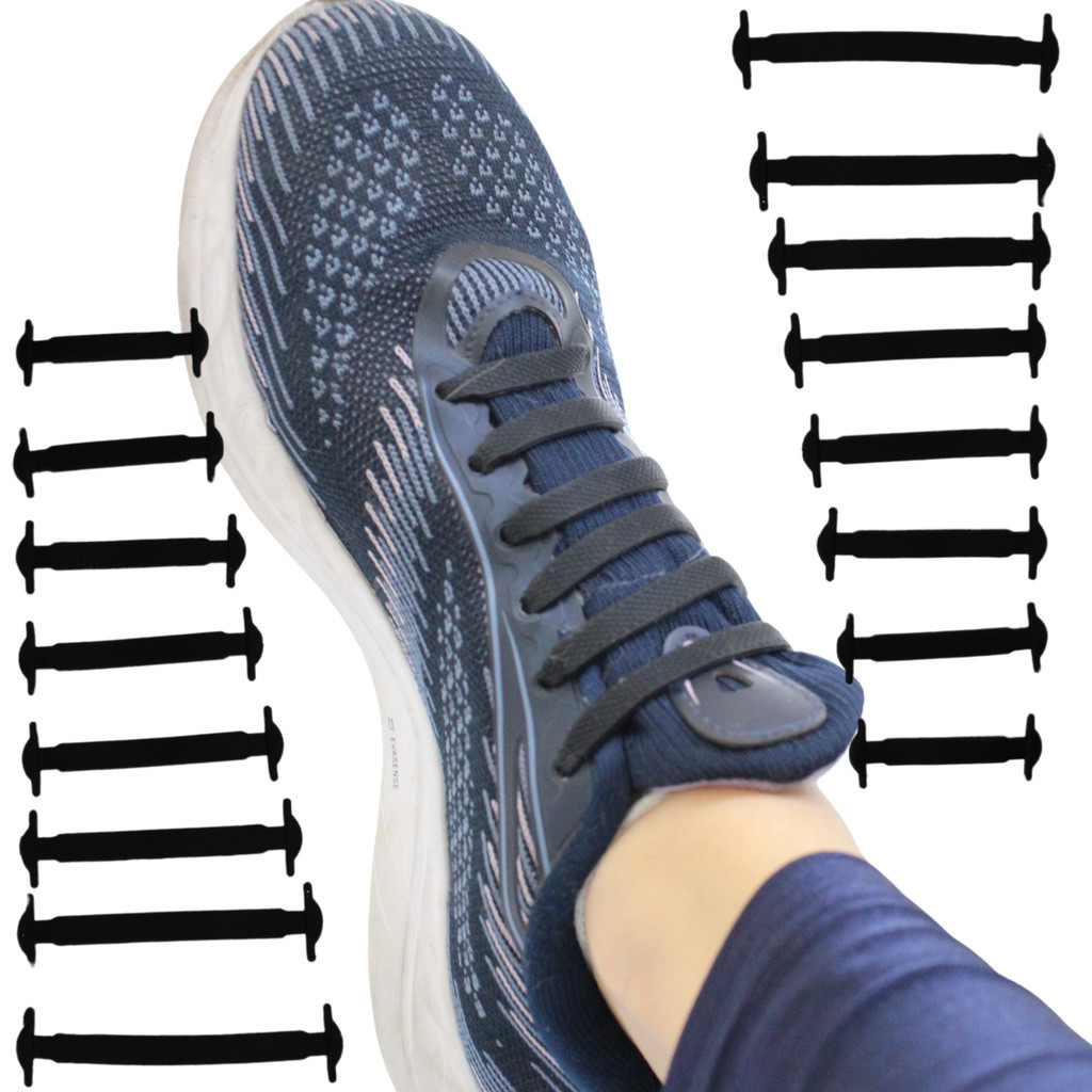 Cadarço de Silicone Preto sem desamarrar 16 alças em Oferta na Shopee