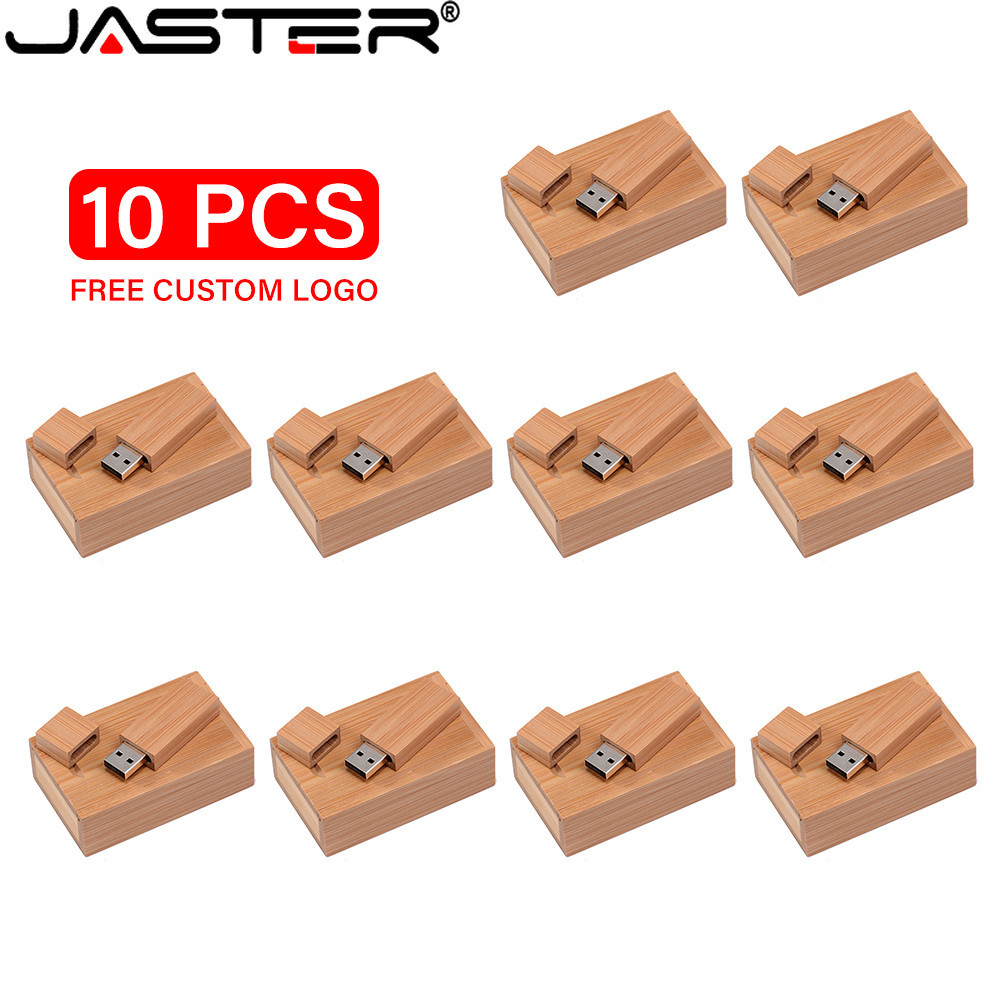 JASTER (10PCS/LOT) USB 2.0 Flash Drive 64GB Memória De Lembrança Stick 32GB Madeira Com Pen Drives Box Pendrive 16GB Gra