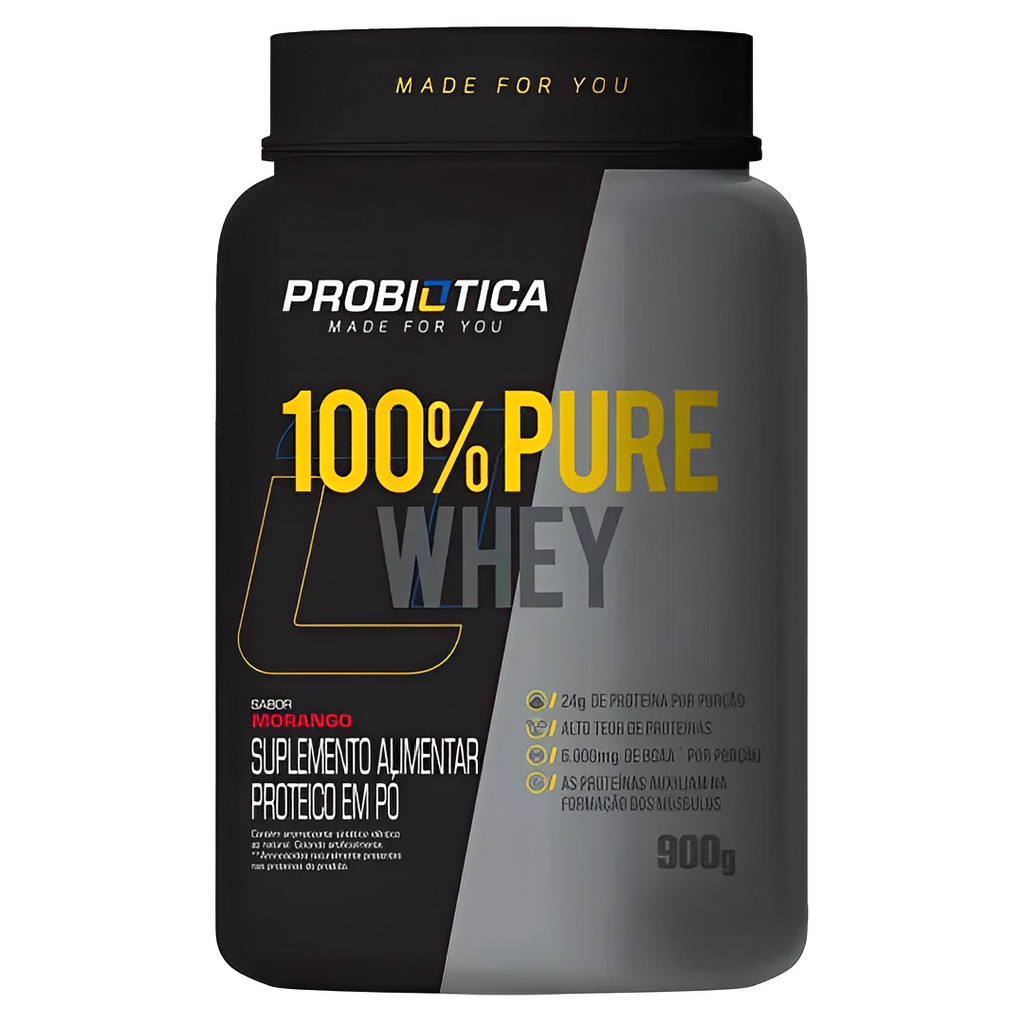 Whey Protein 100% Puro Sabor Morango 900g - Probiótica Sabor:Morango - Health