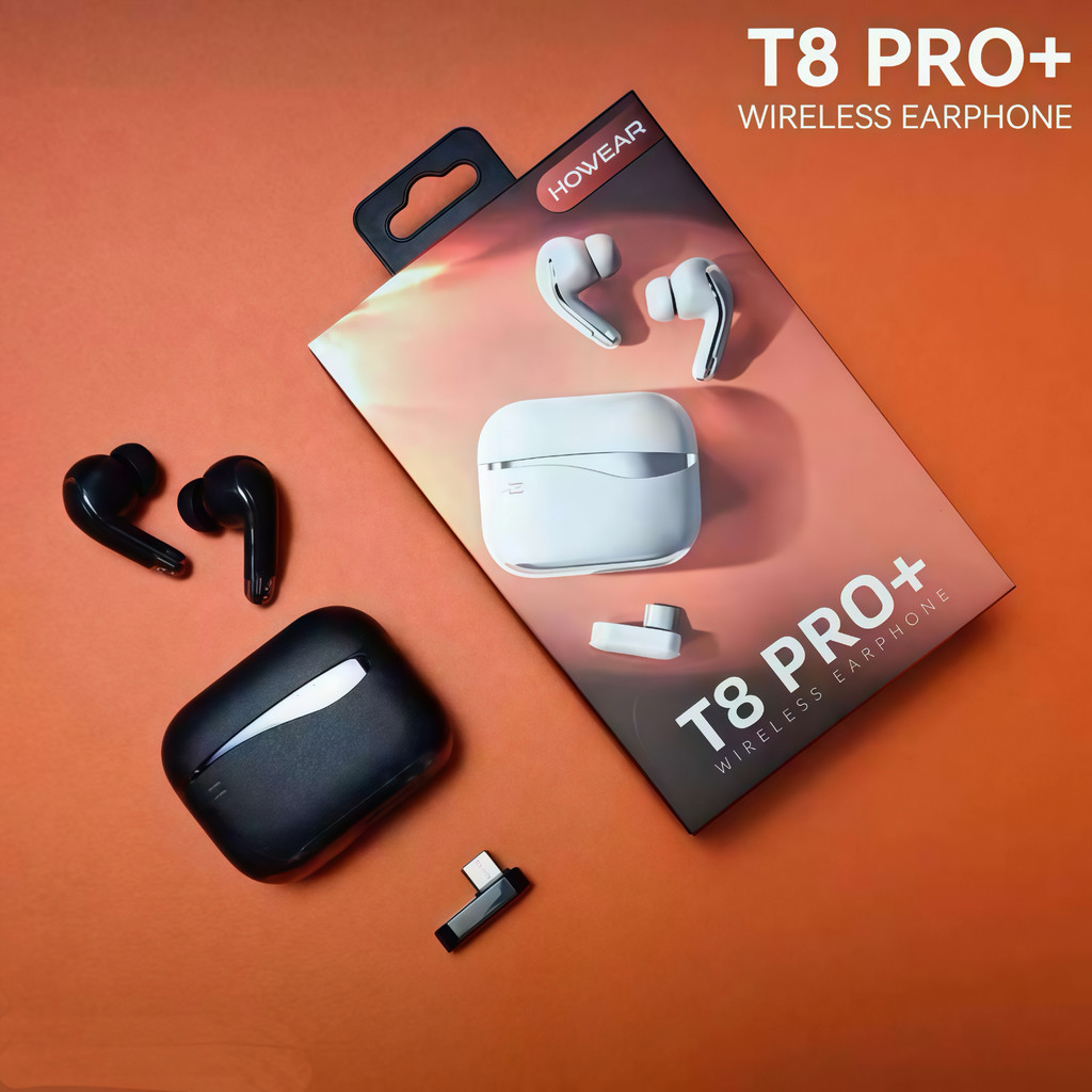 TWS T8 Pro+ Fones de ouvido Bluetooth sem fio com cancelamento de ruído ativo Fone de ouvido estéreo com microfone