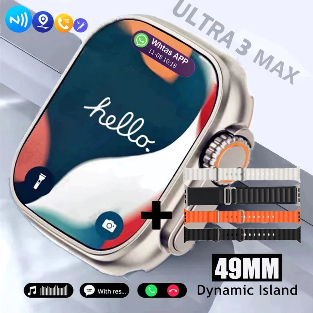 Smartwatch Ultra 3 Max Carregamento sem fio relógio inteligente 2.18 inches Bluetooth AI Inteligente Esportivo