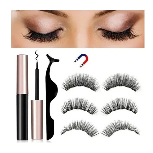 Kit Cílios Magnéticos Postiços Com Imã + Delineador Promoção Imperdível