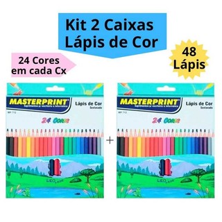 Kit 2 Caixas Lápis de Cor 24 Cores Resistente Sextavado Escolar Masterprint (48 Lápis de …