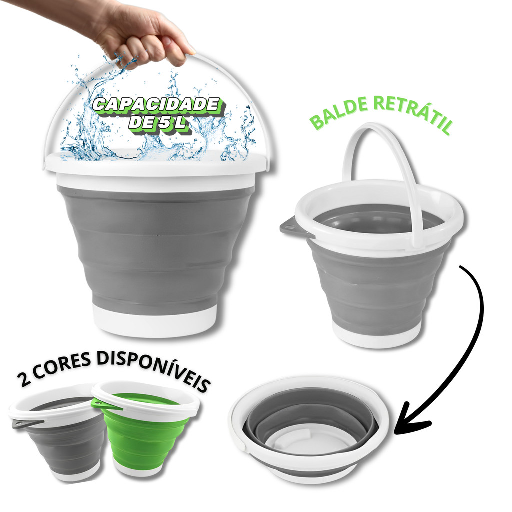 Balde Dobrável Retrátil Flexível 5L Silicone Alça resistente