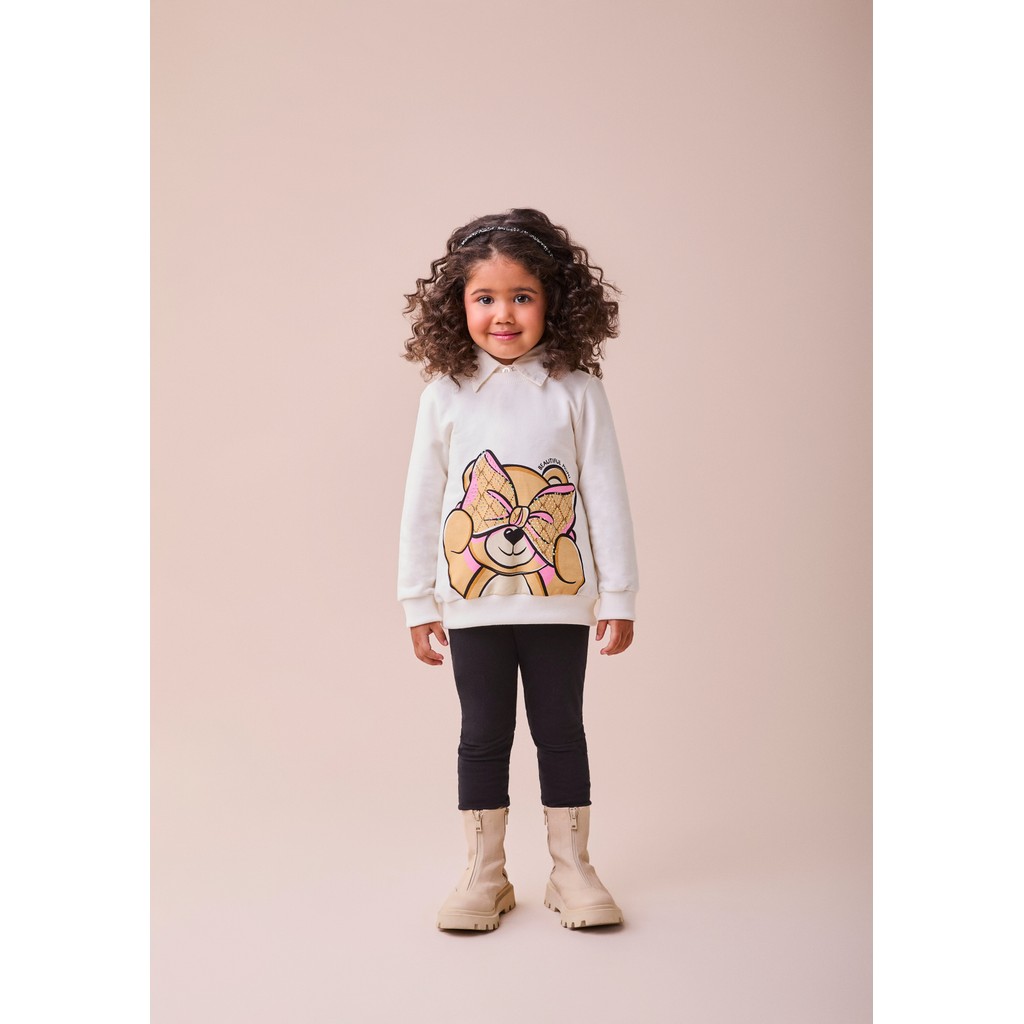 Conjunto Momi Moletom Ursinho Strass Calça Legging 02 ao 08