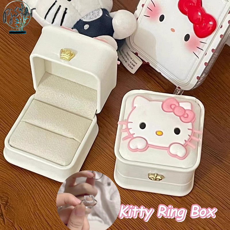 KT Cat Flocking Ring Caixa De Joias Brincos De Veludo De Pelúcia Caso Organizadores Multicoloridos Para Amigas
