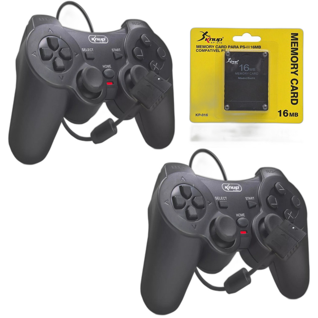 Kit  2 Controles Joystick Manete ps2 ps1 Plug And Play dualshock Com Memory Card 16gb