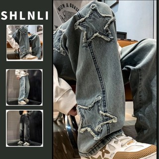 Versátil Solto Estilo Ins Jeans Masculino Primavera E Outono Coreano Cintura Média Impressa Calças Compridas em Oferta na Shopee