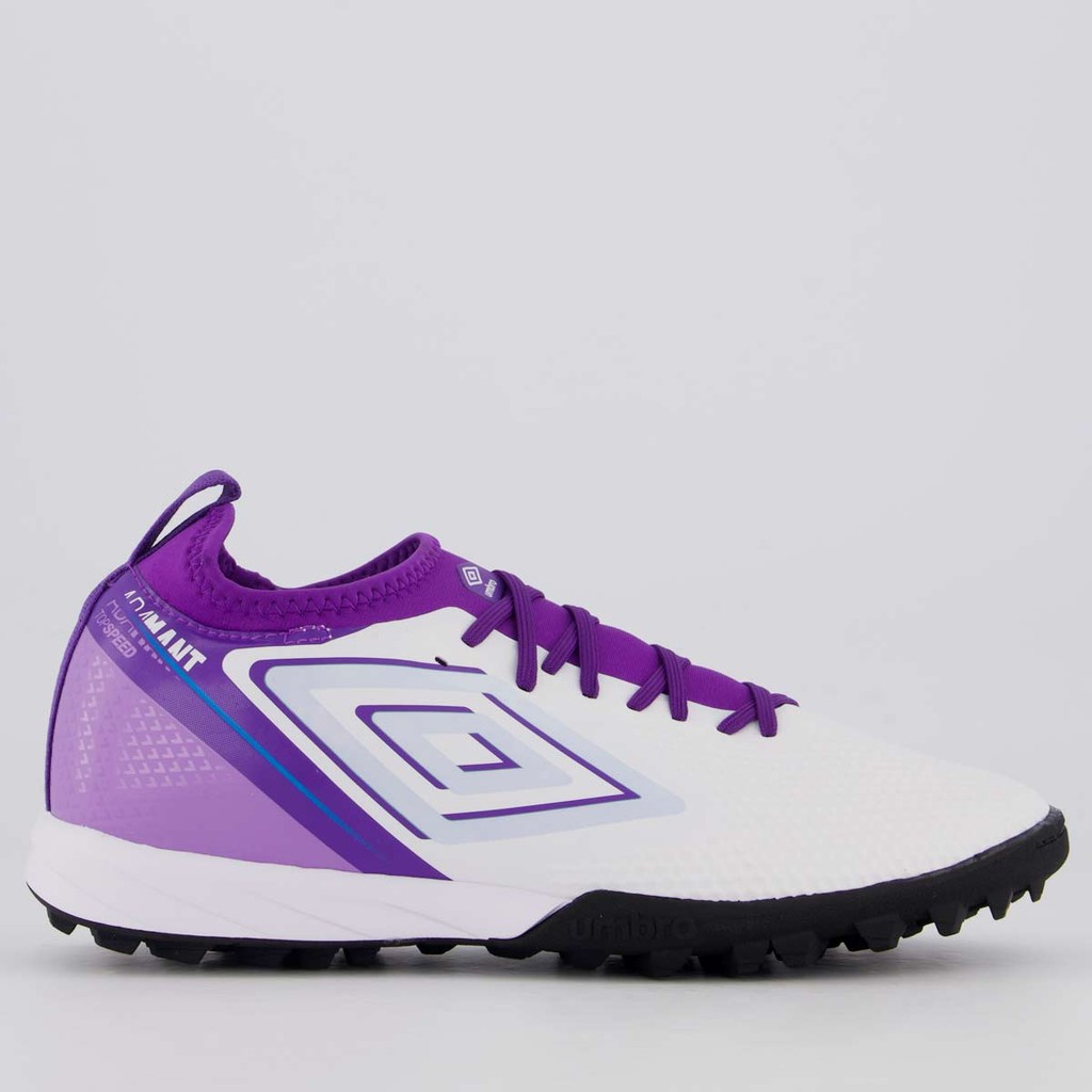 Chuteira Umbro Adamant Top Speed Club Society Branca e Roxa