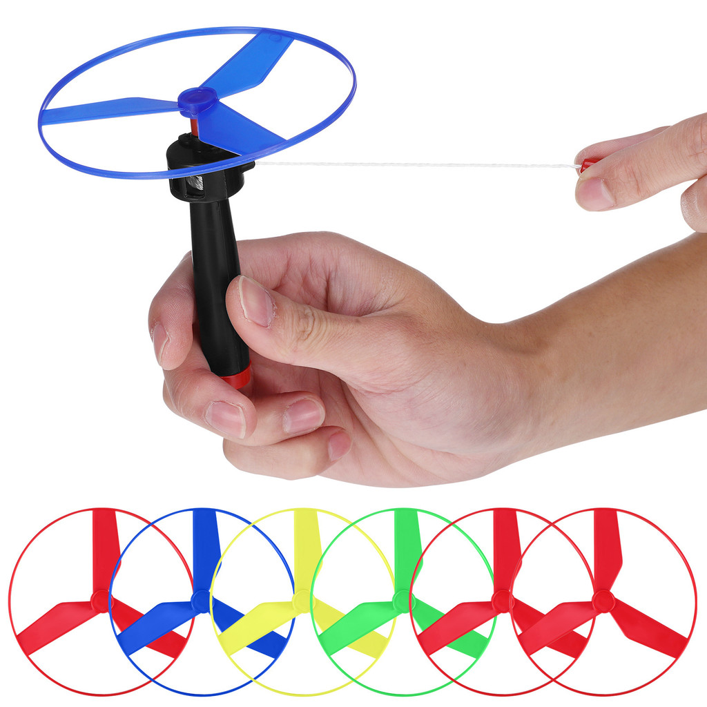Linha de tração dos desenhos animados UFO Frisbee Flying Fairy Flying Ground Pull Line Brinquedos infantis