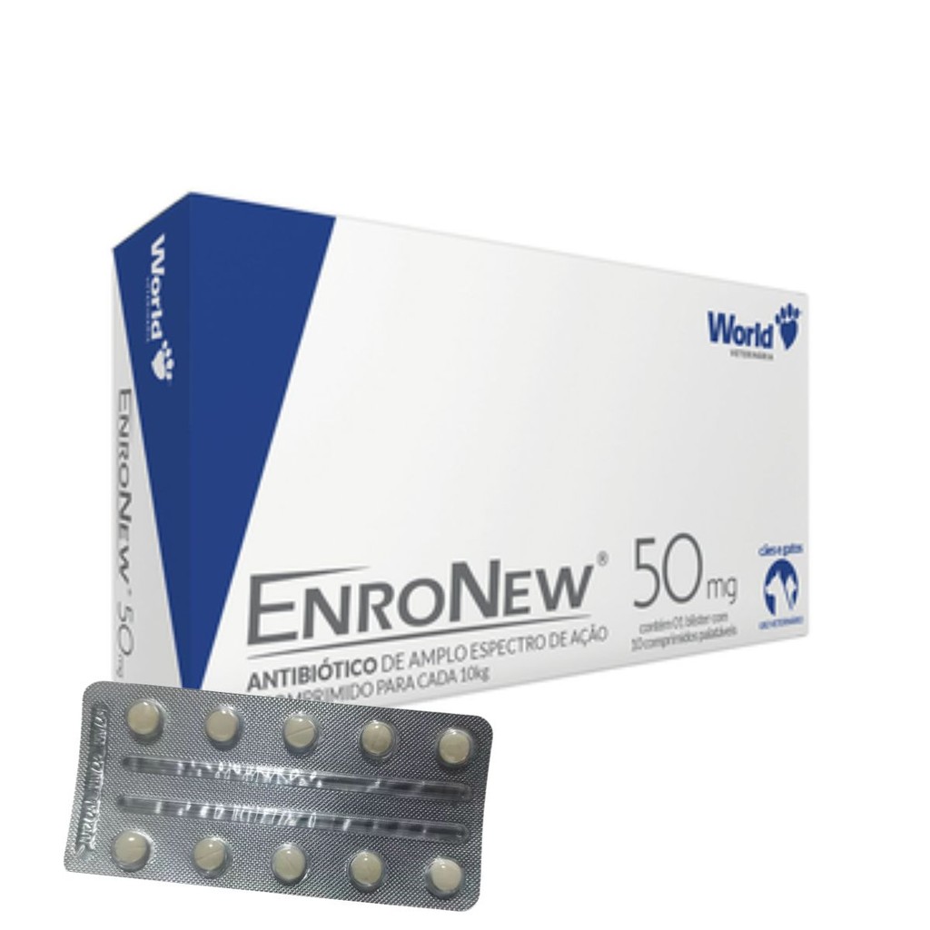 Enronew 50mg Para Cães E Gatos Com 10 Comprimidos - World - Pets