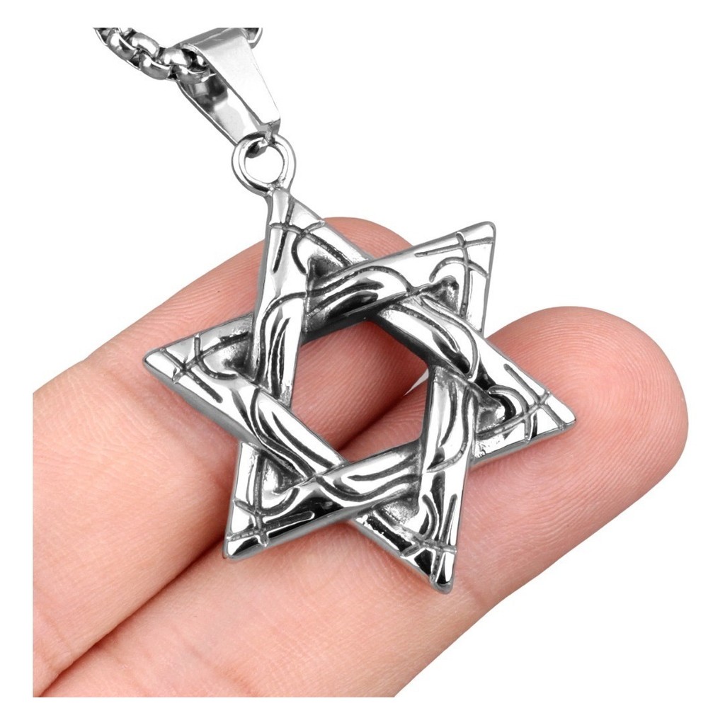 Colar Corrente Pingente Estrela De Davi Hexagrama Aço Inox