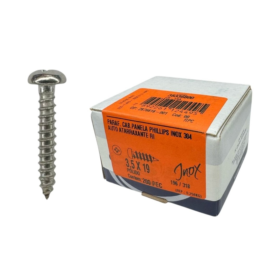 Parafuso Inox AAT Panela Phillips 3.5x19 Phillips Caixa 200 PCS