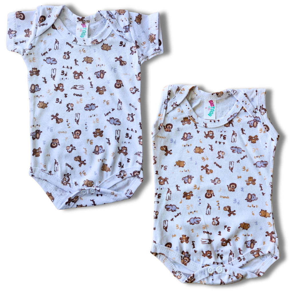 KIT 2 BODYS 1 REGATA E 1 MANGA CURTA BEBÊ PREMATURO RECÉM NASCIDO ESTAMPADOS