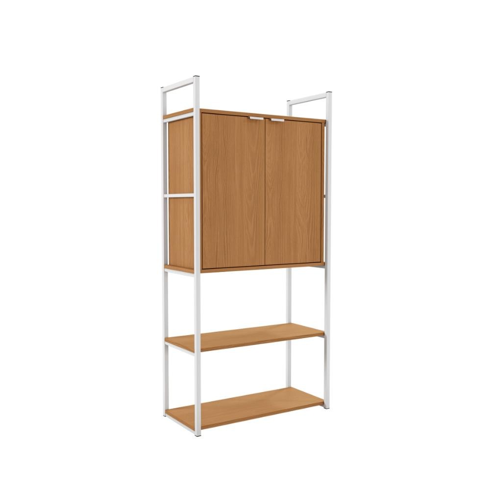 Estante Multiuso 5 Prateleiras 2 Portas Kappesberg Crome Industrial Canela/Branco Brilho — imagem 2 de 2