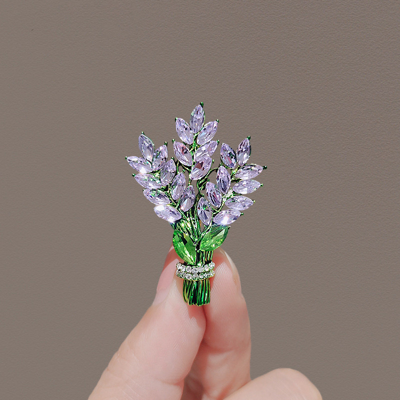 Broche de Lavanda Cristal Fixo Acessórios de Roupas para Mulheres Pin Versátil Presente para Mãe