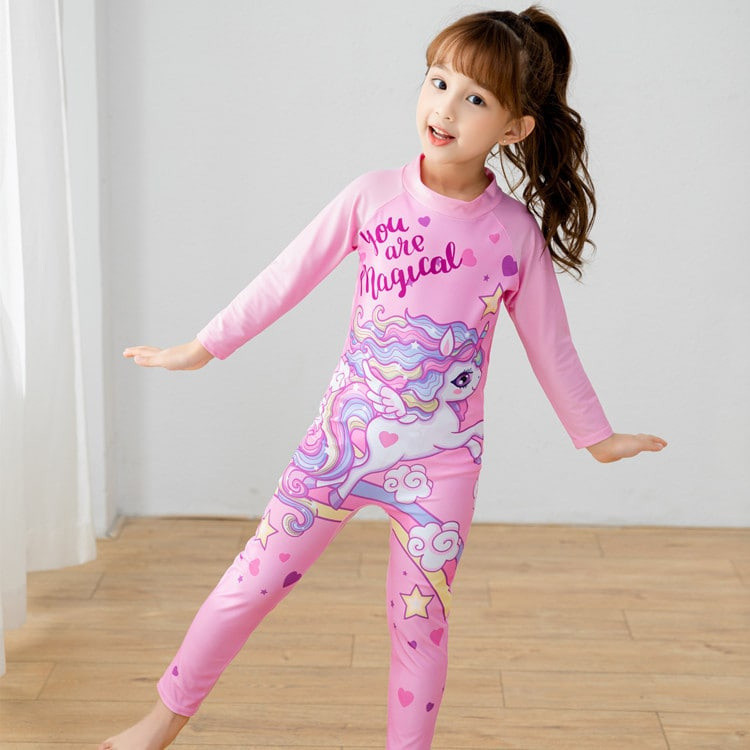 Roupa De Banho Infantil Rashguard Unicórnio Dinossauro Dri-Fit De Manga Comprida Para Meninos E Meninas